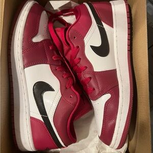 Jordan Air 1 Low GS in Noble Red, Black, and White